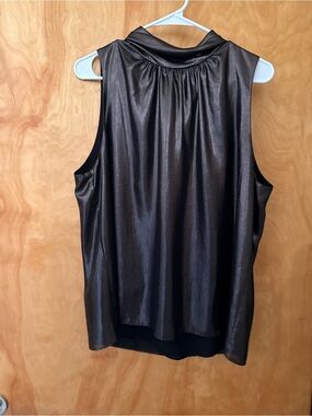 White House Black Market Metallic Black Sleeveless Mock Neck Top